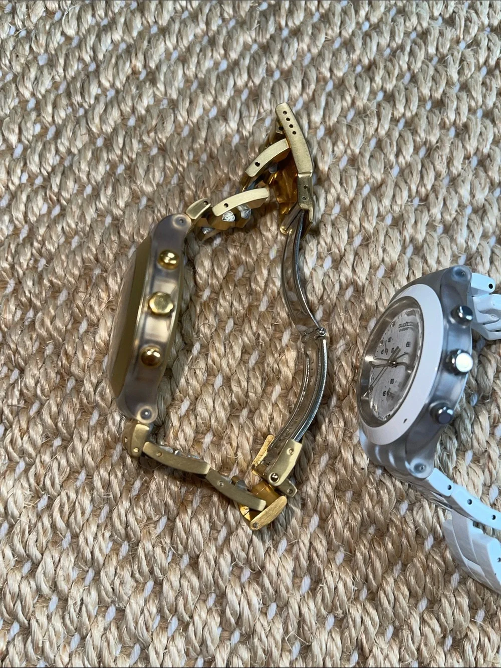 Swatch Gold and White Stainless Steel Link Wristwatches